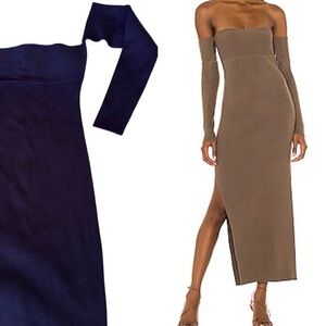 HOUSE OF HARLOW 1960 Hazel Ribbed Off-Shoulder Navy Blue Maxi Dress Dress